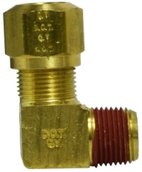 38090 (38-090) Midland DOT Air Brake Fitting (Nylon Tubing) - Male 90° Elbow (Long) - 3/8" Tube OD x 1/4" Male NPTF - Brass