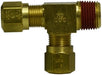 38127 (38-127) Midland DOT Air Brake Fitting (Nylon Tubing) - Male Run Tee - 3/8" Tube OD x 1/4" Male NPTF x 3/8" Tube OD - Brass