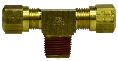 38140 (38-140) Midland DOT Air Brake Fitting (Nylon Tubing) - Male Branch Tee - 3/8" Tube OD x 3/8" Tube OD x 3/8" Male NPTF - Brass