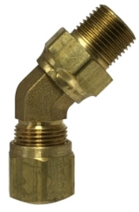 38152S (38-152S) Midland DOT Air Brake Fitting (Nylon Tubing) - Swivel Male 45° Elbow - 3/8" Tube OD x 3/8" Male NPTF - Brass