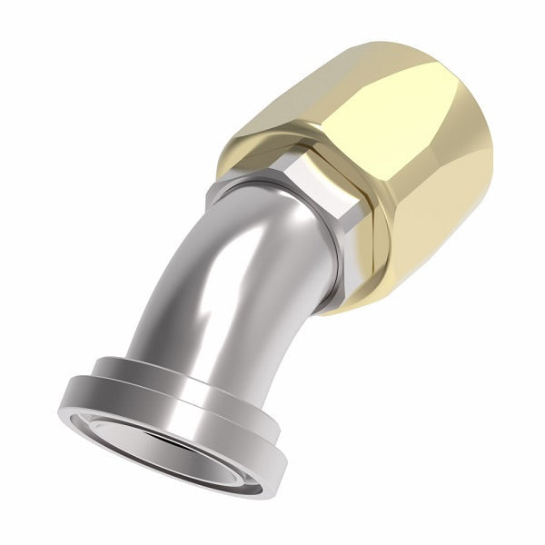 39-4777-40 (4777-40-32S) Aeroquip by Danfoss | SAE Code 61 Split Flange 45° Elbow (SAE J518) 100R5 Reusable Hose Fitting | -40 Code 61 Split Flange x -40 Reusable Hose End | Brass & Steel