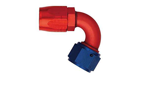 FBM1042 (FCM1042) Eaton Aeroquip® -06 Reusable S.A.E. 37° (JIC/AN) Non-Swivel 120° Elbow Fitting - Red/Blue Anodized Aluminum