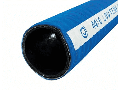 4410-0400-100 by Jason Industrial | 4410 Series | Low Temp Suction Hose | Corrugated | 150 PSI | 4" ID | 4.59" OD | Blue | Petroleum | 100ft