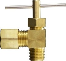 46011 (46-011) Midland Needle Valve Fitting - 90° Elbow - 1/4" Compression x 1/8" Male Pipe - Brass