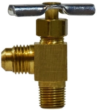 46036 (46-036) Midland Needle Valve Fitting - 90° Elbow - 1/4" Male Flare x 1/8" Male Pipe - Brass