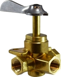 46247 (46-247) Midland Less Click 3 Way Ball Valve - Side Outlet - 1/4" Female Pipe - Brass