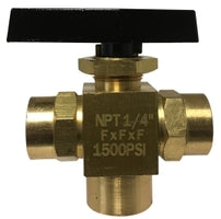 46951 (46-951) Midland Industrial Instrumentation Panel Mount 3-Way Ball Valve - 1/8" Female Pipe Thread - Brass