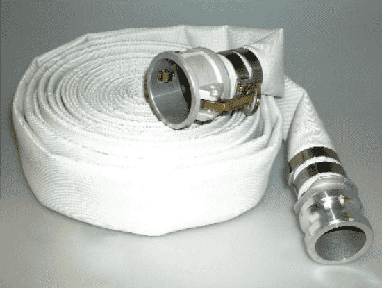 4705-0150-050CE by Jason Industrial | 4705 Series | Municipal Grade Single Jacket (SJ) Mill Discharge Hose Assembly | 230 PSI | 1-1/2" ID | M x F 1-1/2" AL Cam Lock (C x E) | White | 50ft