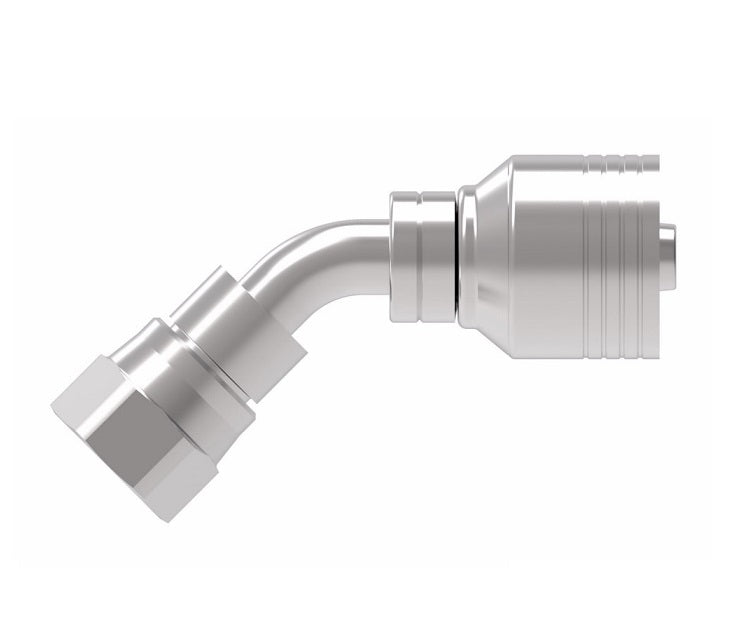 4SA10FJA8 Aeroquip by Danfoss | 4 Wire 4S Female JIC 37° Swivel 45° Elbow (FJA) Crimp Fitting | -10 Female Pipe JIC 37° Swivel x -08 Hose Barb | Steel