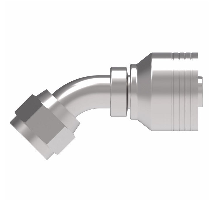 4SA10FJA10 Aeroquip by Danfoss | 4 Wire 4S Female JIC 37° Swivel 45° Elbow (FJA) Crimp Fitting | -10 Female Pipe JIC 37° Swivel x -10 Hose Barb | Steel