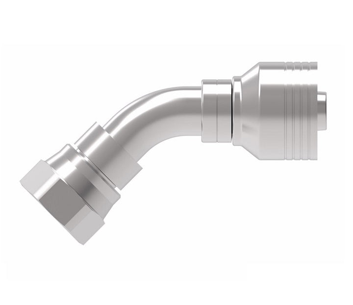 4SA12FJA10 Aeroquip by Danfoss | 4 Wire 4S Female JIC 37° Swivel 45° Elbow (FJA) Crimp Fitting | -12 Female Pipe JIC 37° Swivel x -10 Hose Barb | Steel
