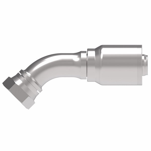 4SA24FJA24 Aeroquip by Danfoss | 4 Wire 4S Female JIC/37° Swivel 45° Elbow (FJA) Crimp Fitting | -24 Female JIC/37° Swivel x -24 Hose Barb | Steel