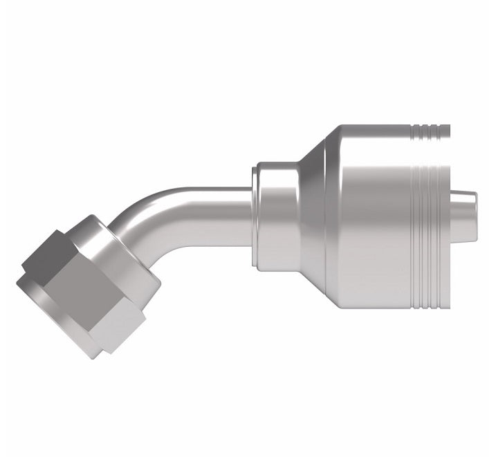 4SA6FJA6 Aeroquip by Danfoss | 4 Wire 4S Female JIC 37° Swivel 45° Elbow (FJA) Crimp Fitting | -04 Female Pipe JIC 37° Swivel x -06 Hose Barb | Steel