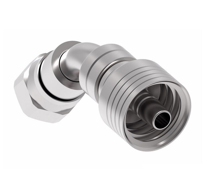 4SA8FJA6 Aeroquip by Danfoss | 4 Wire 4S Female JIC 37° Swivel 45° Elbow (FJA) Crimp Fitting | -08 Female Pipe JIC 37° Swivel x -06 Hose Barb | Steel