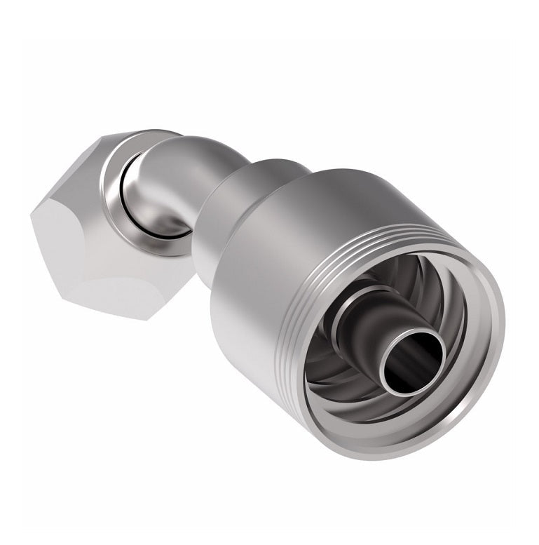 4SA8FJA8 Aeroquip by Danfoss | 4 Wire 4S Female JIC 37° Swivel 45° Elbow (FJA) Crimp Fitting | -08 Female Pipe JIC 37° Swivel x -08 Hose Barb | Steel