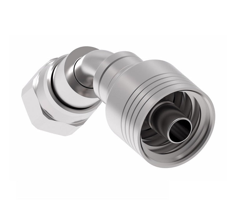 4SA10FJA8 Aeroquip by Danfoss | 4 Wire 4S Female JIC 37° Swivel 45° Elbow (FJA) Crimp Fitting | -10 Female Pipe JIC 37° Swivel x -08 Hose Barb | Steel