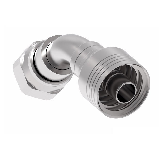 4SA12FJA10 Aeroquip by Danfoss | 4 Wire 4S Female JIC 37° Swivel 45° Elbow (FJA) Crimp Fitting | -12 Female Pipe JIC 37° Swivel x -10 Hose Barb | Steel