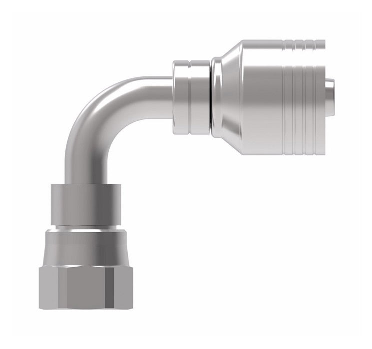 4SA10FJB8 Aeroquip by Danfoss | 4 Wire 4S Female JIC 37° Swivel 90° Elbow (FJB) Crimp Fitting | -10 Female JIC 37° Swivel x -08 Hose Barb | Steel