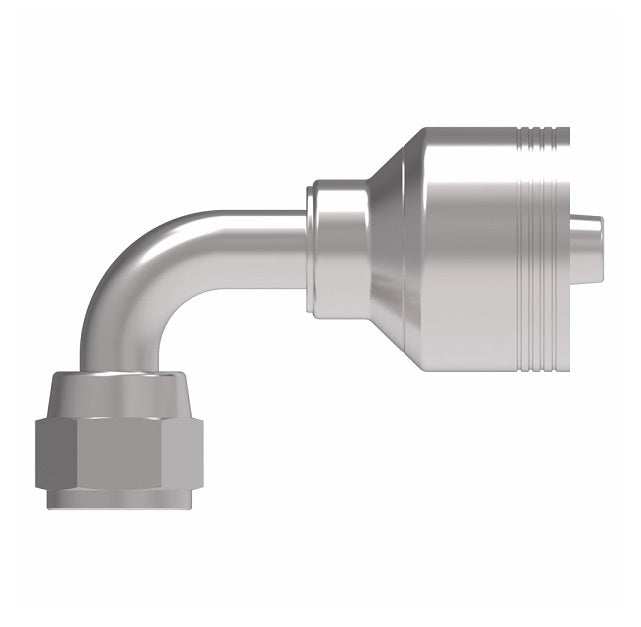4SA6FJB6 Aeroquip by Danfoss | 4 Wire 4S Female JIC 37° Swivel 90° Elbow (FJB) Crimp Fitting | -06 Female JIC 37° Swivel x -06 Hose Barb | Steel
