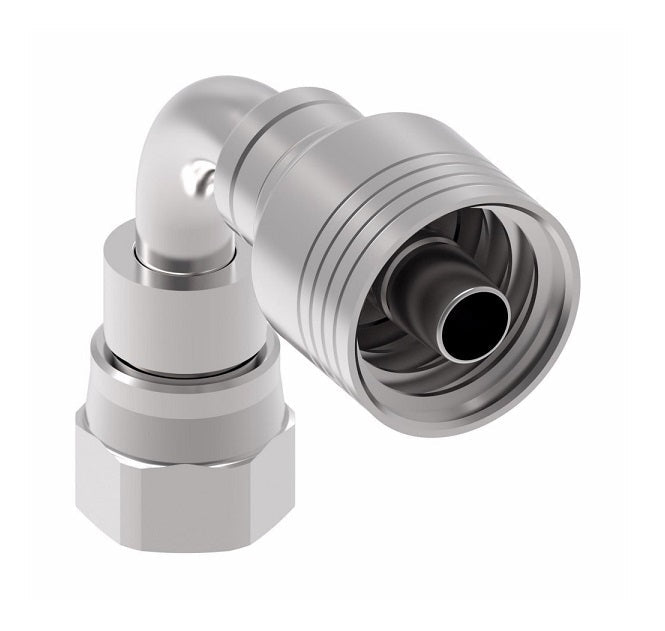 4SA10FJB8 Aeroquip by Danfoss | 4 Wire 4S Female JIC 37° Swivel 90° Elbow (FJB) Crimp Fitting | -10 Female JIC 37° Swivel x -08 Hose Barb | Steel