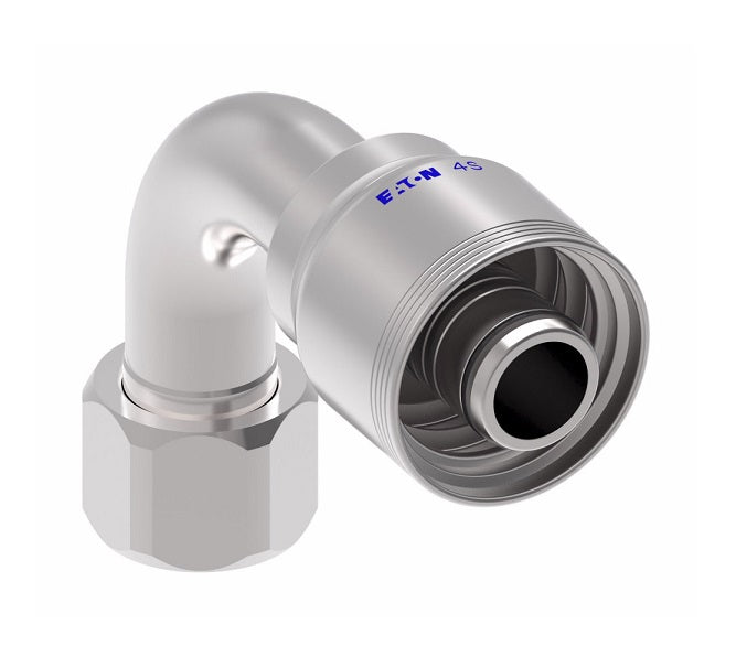 4SA10FJB10 Aeroquip by Danfoss | 4 Wire 4S Female JIC 37° Swivel 90° Elbow (FJB) Crimp Fitting | -10 Female JIC 37° Swivel x -10 Hose Barb | Steel