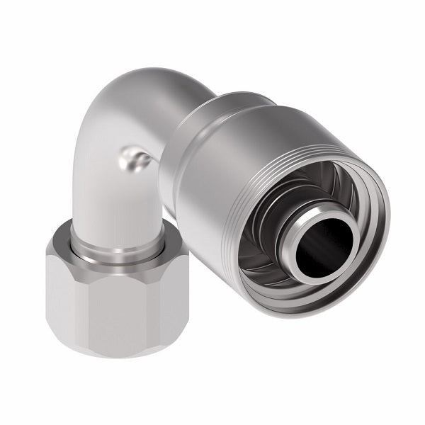 4SA16FJB16.056 Aeroquip by Danfoss | 4 Wire 4S Female JIC/37° Swivel 90° Elbow (FJB) Crimp Fitting | -16 Female JIC/37° Swivel x -16 Hose Barb | Steel