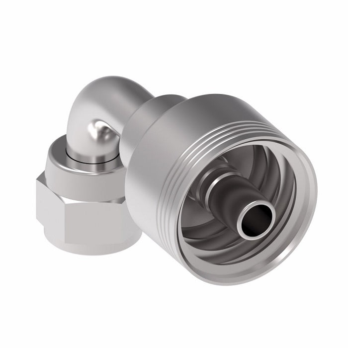 4SA6FJB6 Aeroquip by Danfoss | 4 Wire 4S Female JIC 37° Swivel 90° Elbow (FJB) Crimp Fitting | -06 Female JIC 37° Swivel x -06 Hose Barb | Steel