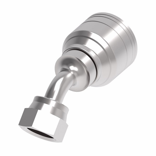 4SA4FRA6 Aeroquip by Danfoss | 4 Wire 4S Female ORS Swivel 45° Elbow (FRA) Crimp Fitting | -04 Female O-Ring Face Seal Swivel  x -06 Hose Barb | Steel