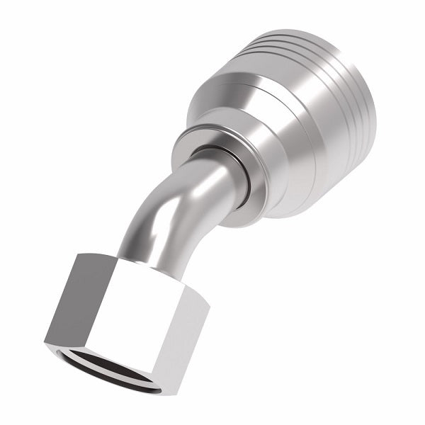 4SA6FRA6 Aeroquip by Danfoss | 4 Wire 4S Female ORS Swivel 45° Elbow (FRA) Crimp Fitting | -04 Female O-Ring Face Seal Swivel  x -06 Hose Barb | Steel