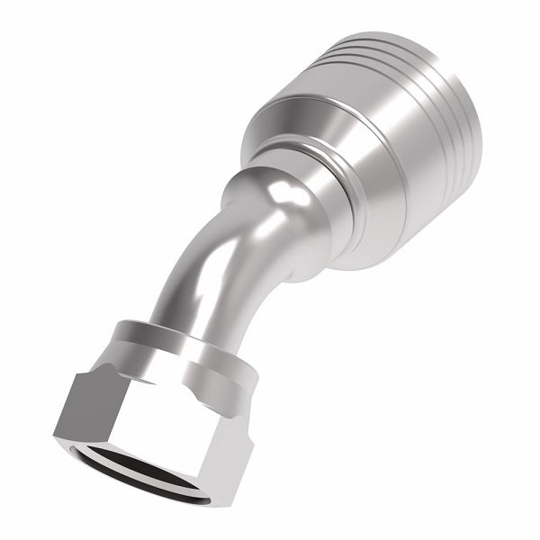4SA8FRA6 Aeroquip by Danfoss | 4 Wire 4S Female ORS Swivel 45° Elbow (FRA) Crimp Fitting | -08 Female O-Ring Face Seal Swivel  x -06 Hose Barb | Steel