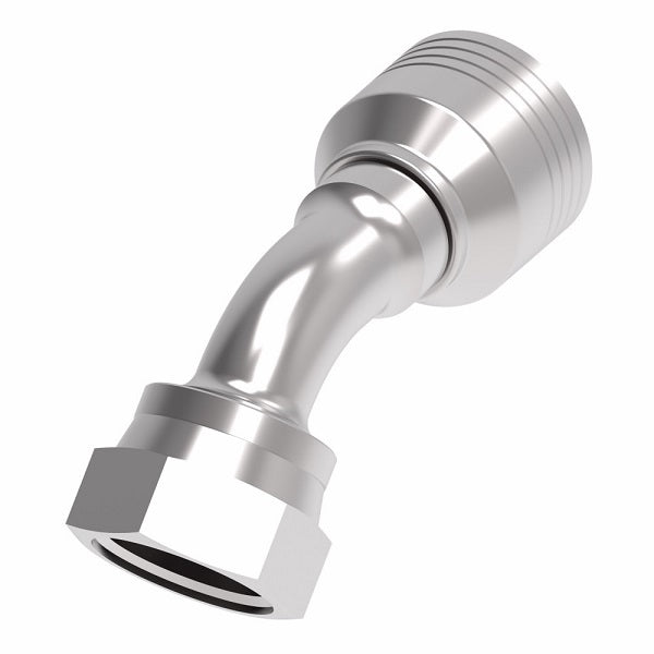 4SA12FRA10 Aeroquip by Danfoss | 4 Wire 4S Female ORS Swivel 45° Elbow (FRA) Crimp Fitting | -12 Female O-Ring Face Seal Swivel  x -08 Hose Barb | Steel