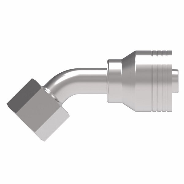 4SA6FRA6 Aeroquip by Danfoss | 4 Wire 4S Female ORS Swivel 45° Elbow (FRA) Crimp Fitting | -06 Female O-Ring Face Seal Swivel  x -06 Hose Barb | Steel