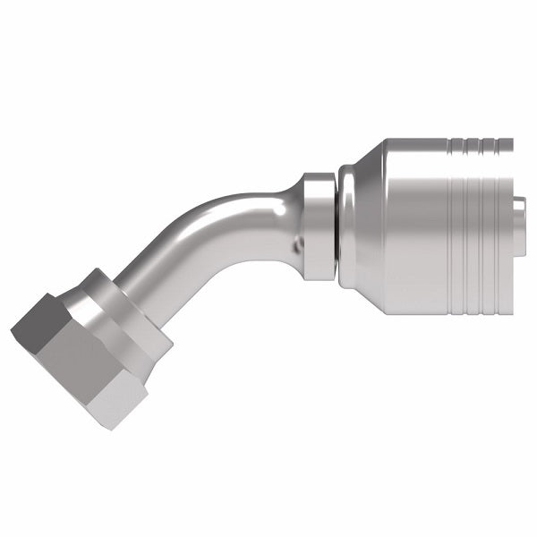 4SA8FRA8.022 Aeroquip by Danfoss | 4 Wire 4S Female ORS Swivel 45° Elbow (FRA) Crimp Fitting | -08 Female O-Ring Face Seal Swivel  x -08 Hose Barb | Steel
