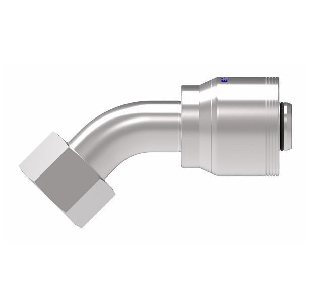 4SA20FRA16 Aeroquip by Danfoss | 4 Wire 4S Female ORS Swivel 45° Elbow (FRA) Crimp Fitting | -20 Female O-Ring Face Seal Swivel x -16 Hose Barb | Steel