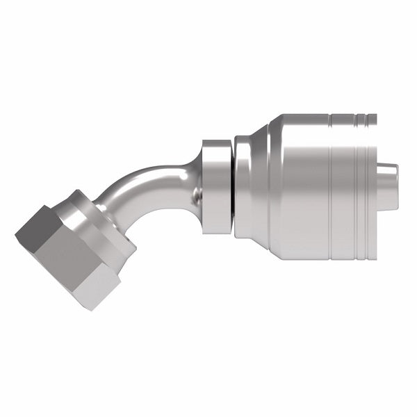 4SA4FRA6 Aeroquip by Danfoss | 4 Wire 4S Female ORS Swivel 45° Elbow (FRA) Crimp Fitting | -04 Female O-Ring Face Seal Swivel  x -06 Hose Barb | Steel
