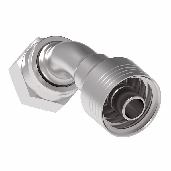 4SA12FRA10 Aeroquip by Danfoss | 4 Wire 4S Female ORS Swivel 45° Elbow (FRA) Crimp Fitting | -12 Female O-Ring Face Seal Swivel  x -10 Hose Barb | Steel