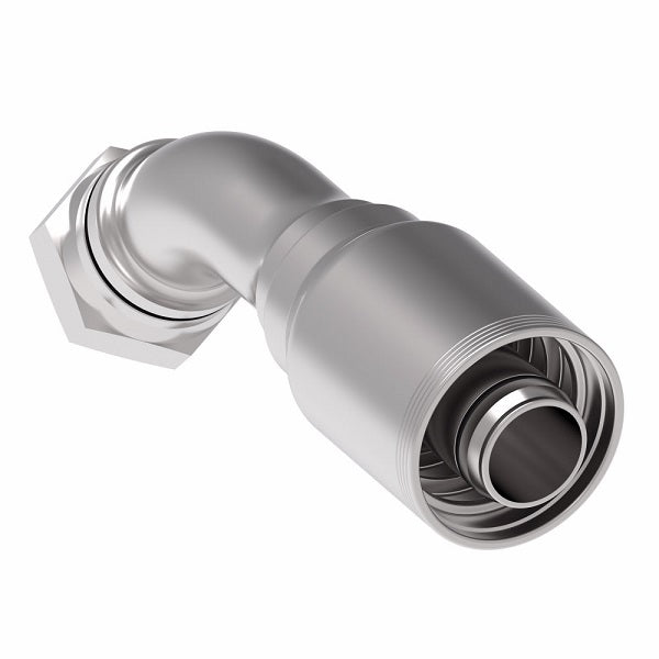 4SA24FRA24 Aeroquip by Danfoss | 4 Wire 4S Female ORS Swivel 45° Elbow (FRA) Crimp Fitting | -24 Female O-Ring Face Seal Swivel x -24 Hose Barb | Steel