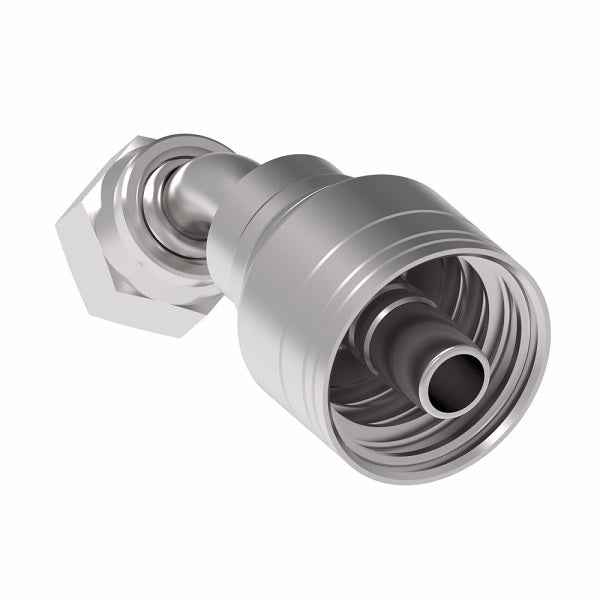 4SA4FRA6 Aeroquip by Danfoss | 4 Wire 4S Female ORS Swivel 45° Elbow (FRA) Crimp Fitting | -04 Female O-Ring Face Seal Swivel  x -06 Hose Barb | Steel