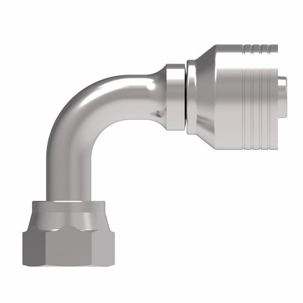 4SA10FRB10.047 Aeroquip by Danfoss | 4 Wire 4S Female ORS Swivel 90° Short Drop Elbow (FRB) Crimp Fitting | -10 Female O-Ring Face Seal Swivel x -10 Hose Barb | Steel