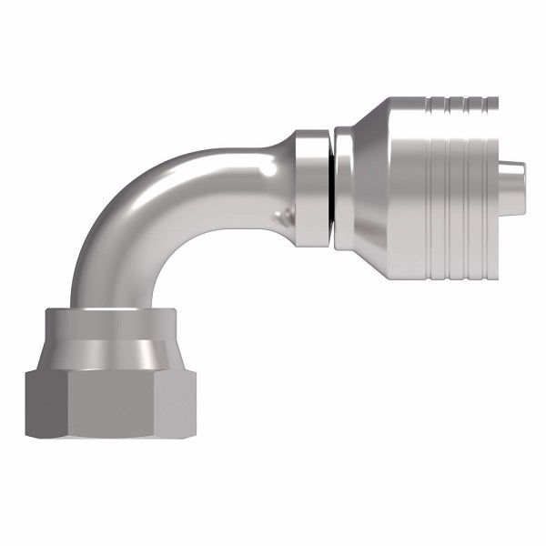4SA8FRB6 Aeroquip by Danfoss | 4 Wire 4S Female ORS Swivel 90° Short Drop Elbow (FRB) Crimp Fitting | -08 Female O-Ring Face Seal Swivel x -06 Hose Barb | Steel