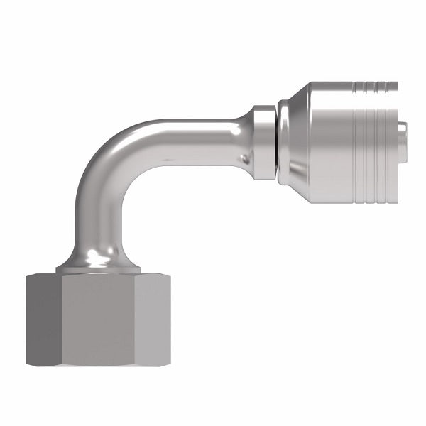 4SA12FRB8 Aeroquip by Danfoss | 4 Wire 4S Female ORS Swivel 90° Short Drop Elbow (FRB) Crimp Fitting | -12 Female O-Ring Face Seal Swivel x -08 Hose Barb | Steel