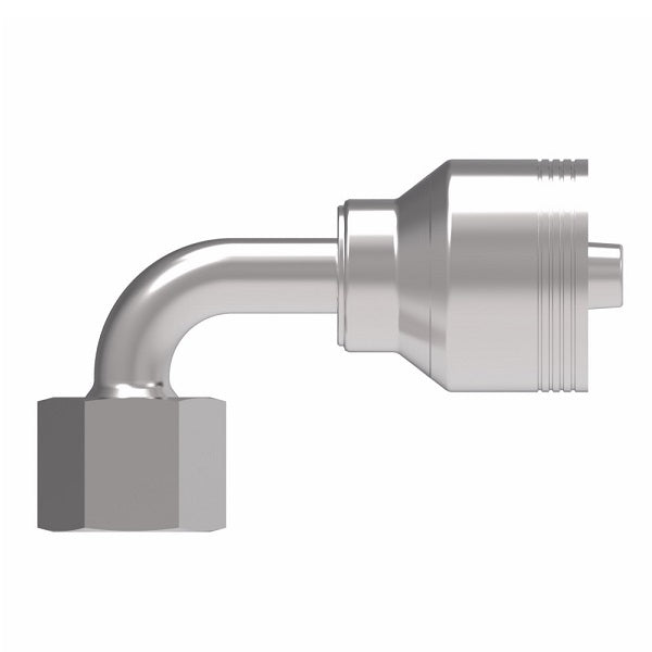 4SA6FRB6 Aeroquip by Danfoss | 4 Wire 4S Female ORS Swivel 90° Short Drop Elbow (FRB) Crimp Fitting | -06 Female O-Ring Face Seal Swivel x -06 Hose Barb | Steel