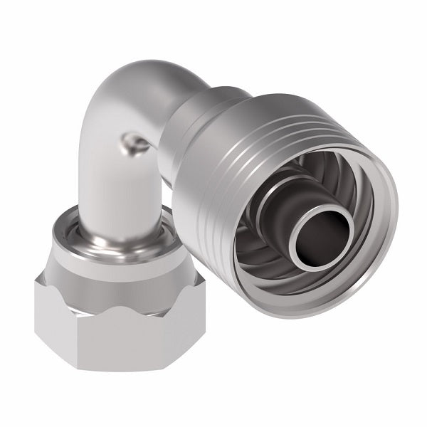 4SA10FRB10.047 Aeroquip by Danfoss | 4 Wire 4S Female ORS Swivel 90° Short Drop Elbow (FRB) Crimp Fitting | -10 Female O-Ring Face Seal Swivel x -10 Hose Barb | Steel