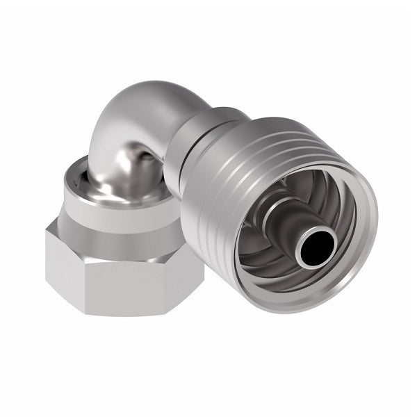 4SA6FRB8 Aeroquip by Danfoss | 4 Wire 4S Female ORS Swivel 90° Short Drop Elbow (FRB) Crimp Fitting | -06 Female O-Ring Face Seal Swivel x -08 Hose Barb | Steel