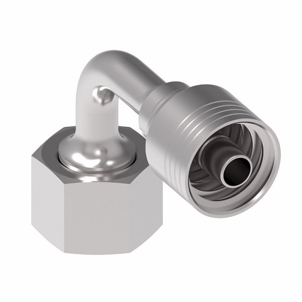 4SA12FRB8 Aeroquip by Danfoss | 4 Wire 4S Female ORS Swivel 90° Short Drop Elbow (FRB) Crimp Fitting | -12 Female O-Ring Face Seal Swivel x -08 Hose Barb | Steel