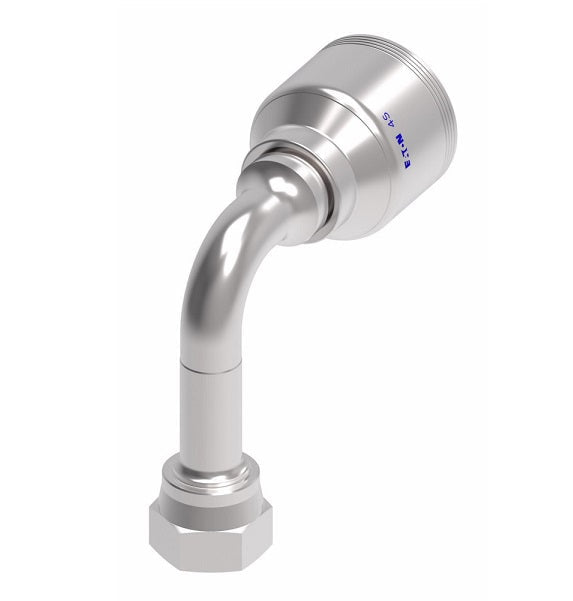 4SA10FRC12 Aeroquip by Danfoss | 4 Wire 4S Female ORS Swivel Long Drop 90° Elbow (FRC) Crimp Fitting | -10 Female O-Ring Face Seal Swivel x -12 Hose Barb | Steel