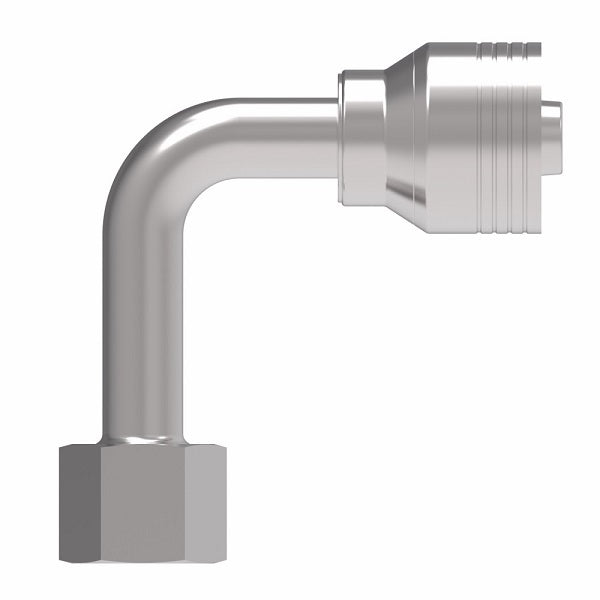4SA8FRC8 Aeroquip by Danfoss | 4 Wire 4S Female ORS Swivel 90° Long Drop Elbow (FRC) Crimp Fitting | -08 Female O-Ring Face Seal Swivel x -08 Hose Barb | Steel
