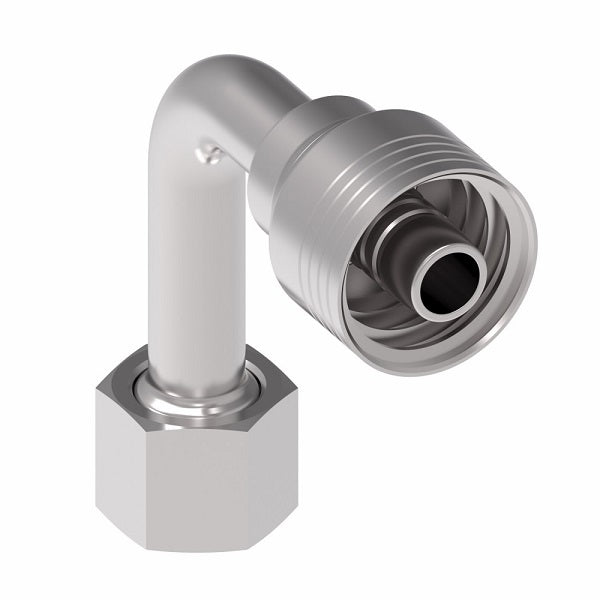 4SA6FRC6 Aeroquip by Danfoss | 4 Wire 4S Female ORS Swivel 90° Long Drop Elbow (FRC) Crimp Fitting | -06 Female O-Ring Face Seal Swivel x -06 Hose Barb | Steel