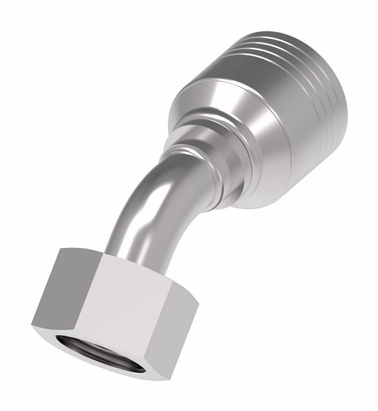 4S12DSA8 Aeroquip by Danfoss | 4 Wire 4S DKO Female Swivel, Heavy Duty, 45° Elbow (DSA) Crimp Fitting | S16 Female DKO/DIN x -08 Hose Barb | Steel