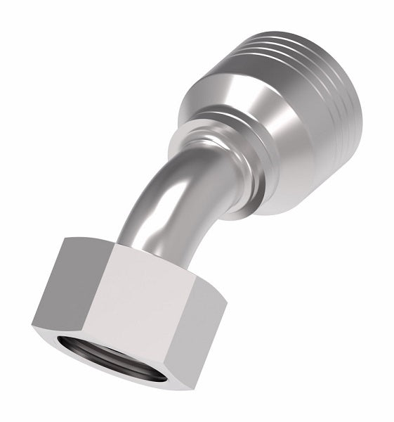 4S16DSA10 Aeroquip by Danfoss | 4 Wire 4S DKO Female Swivel, Heavy Duty, 45° Elbow (DSA) Crimp Fitting | S20 Female DKO/DIN x -10 Hose Barb | Steel